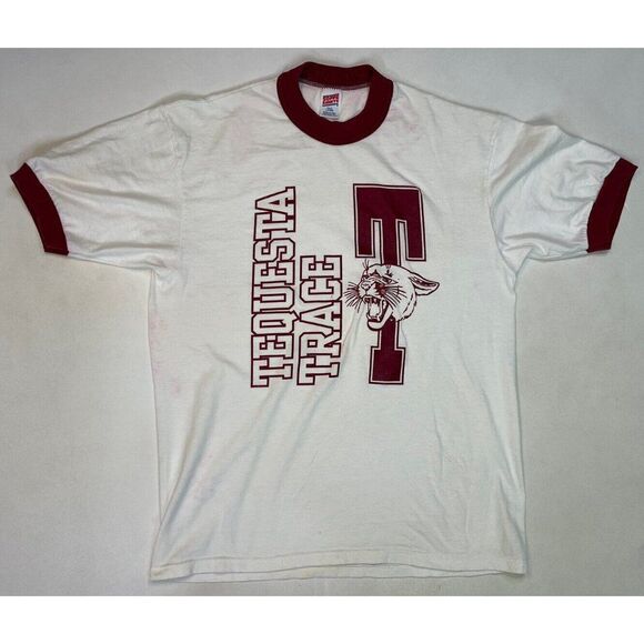 VINTAGE Tequesta Trace Graphic T-shirt Men Medium White Ringer USA 90s - Picture 1 of 11